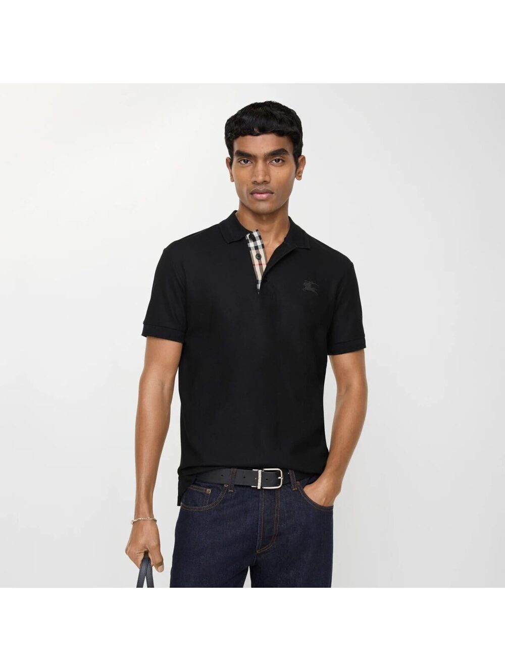 Burberry Brit Men’s Black Cotton Polo XL Nova Check Placket Logo Shirt